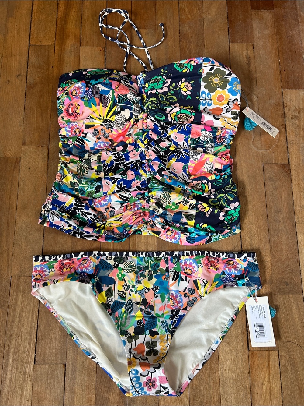 Johnny Was Floral Multicolor Strapless Tankini Set